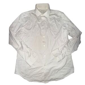 Bugatchi White & Light Tan Plaid Double-Sided Men’s Dress Shirt Size Medium
